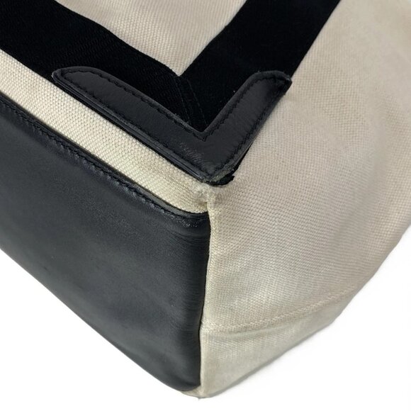 Auth BALENCIAGA Navy Medium Cabas 581292 Cream Black Canvas Leather - Tote Bag - Picture 4 of 16